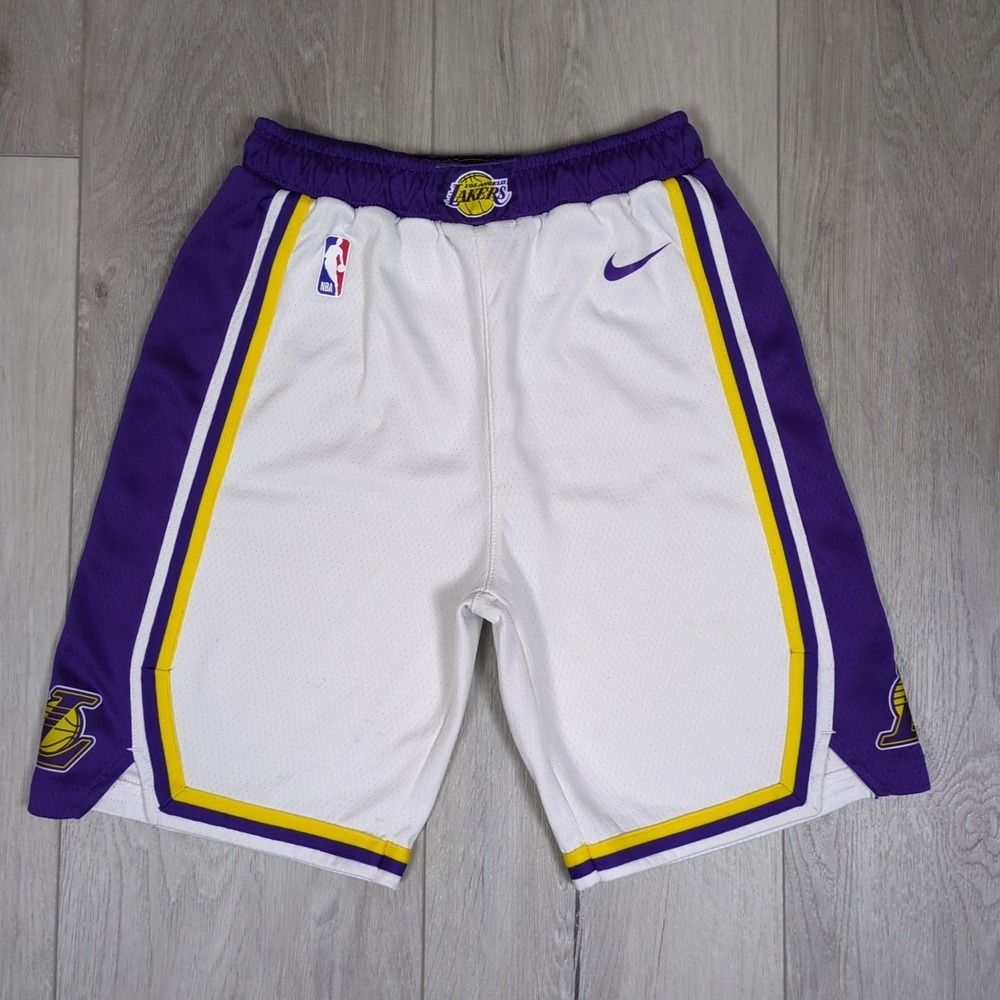 Nike Los Angeles Lakers Shorts Boys Medium White Purple NBA Authentic Engineered